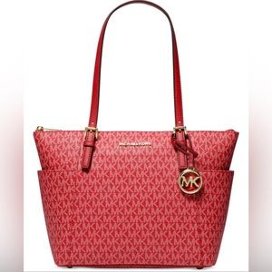 MK Med Size Tote Bag 10-3/4W x 10”H x 4 - 1/4 D Tote Bag Color Crimson